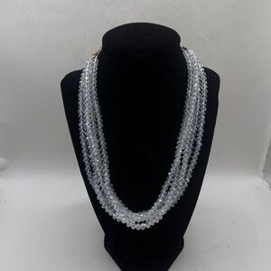 Vintage Multi Strand Clear Crystal Necklace Faceted Beads Statement Sign Formal